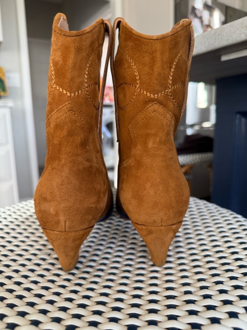 KHAITE Tan Suede Boots with Navy Detail - Picture 5 of 6